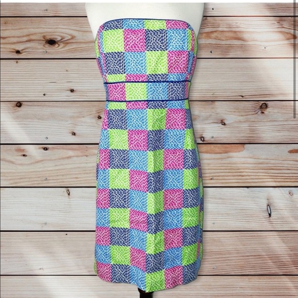 Vineyard Vines Aurora Patchwork Strapless Dress 8 - Picture 1 of 11